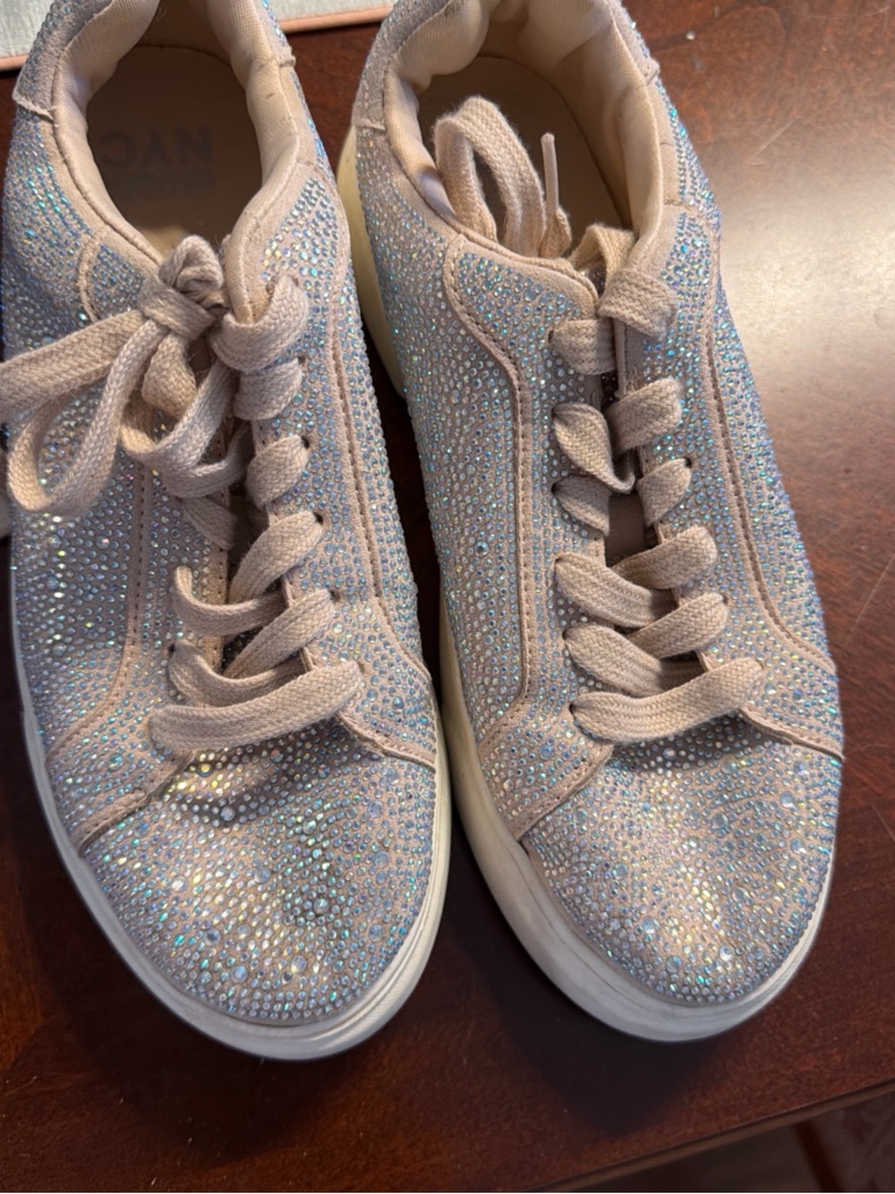Steve Madden Beige Rhinestone Lace-Up Sneakers